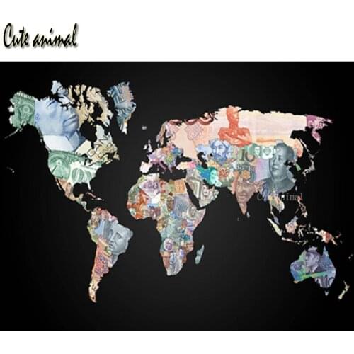 5D Diy Diamond Painting Abstract world map money currency Diamond Mosaic diamond embroidery icon paint by numbers cross stitch