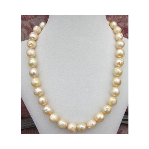 Free shipping Quality Fashion Picture>18" HUGE NATURAL AAA 11-12MM south seas kasumi Golden pearl necklace