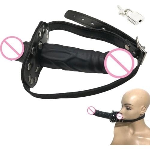 CamaTech Silicone Double-Ended Dildos Gag Strap On Open Mouth Dong Plug With Locking Buckles Leather Harness Bondage For Couples