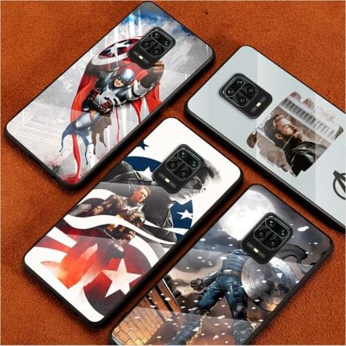 Tempered Glass Cover Marvel Captain America Art For Xiaomi Redmi Note 10 10S 9T 9S 9 8T 8 7 Pro Max Shockproof Shell Phone Case