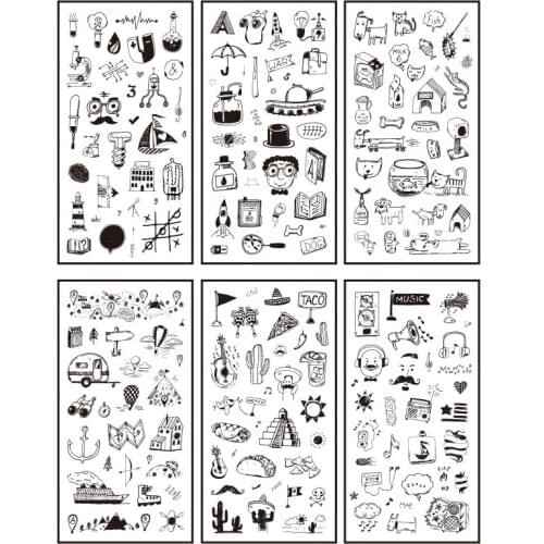 Black white decorative sticker(1pack=6pieces)