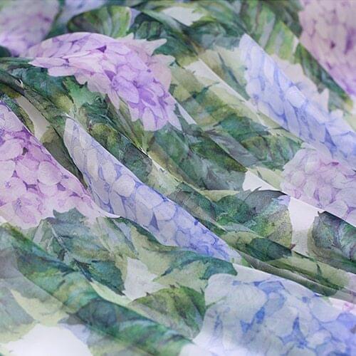 Hydrangea Floral Flower Mulberry Silk Chiffon Fabric