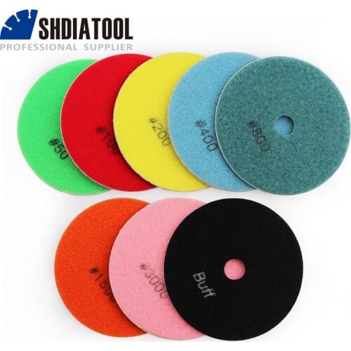 SHDIATOOL 8pcs Diamond Flexible Wet Polishing Pad For Granite, Marble And Ceramic White Bond Sanding Disc Dia 100mm/4"