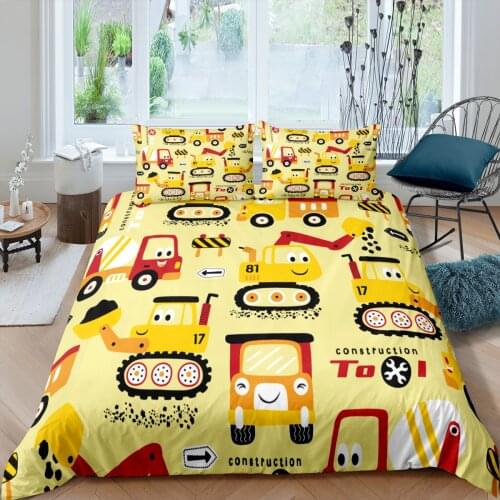 Home Living Luxury 3D Excavator Bedding Set Duvet Cover Set Pillowcase Kids Bedding Set Queen and King EU/US/AU/UK Size