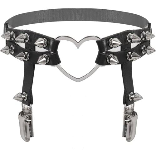 Sexy Rock Punk Garter Belt Rivets Leg Ring Thigh Harness Heart Ring Spikes Elastic Lace Garter Belt Retro Suspender Accessories