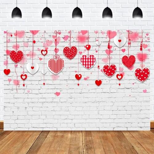 Valentines Day Backdrop for Photography Brick Wall Red Heart Background for Photo Studio Wedding Newborn Photographic Photocall