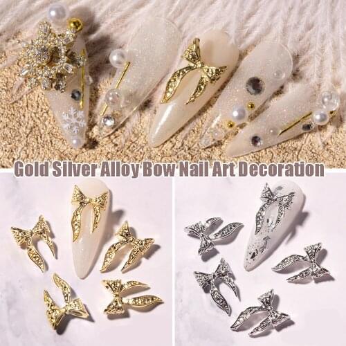 20pcs Gold Silver Alloy Bow Nail Art Decorations 3D Charm Bow Ties Nail Jewelry Ornaments Fashion Manicure Accessories For Nails