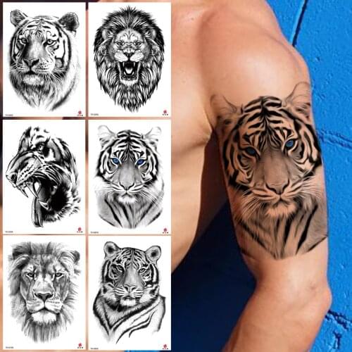 Brave Tiger Demon Temporary Tattoo For Men Women Adult Kid Fake Lion Monster Tattoos Sticker Realistic Animal Black Tatoos Large