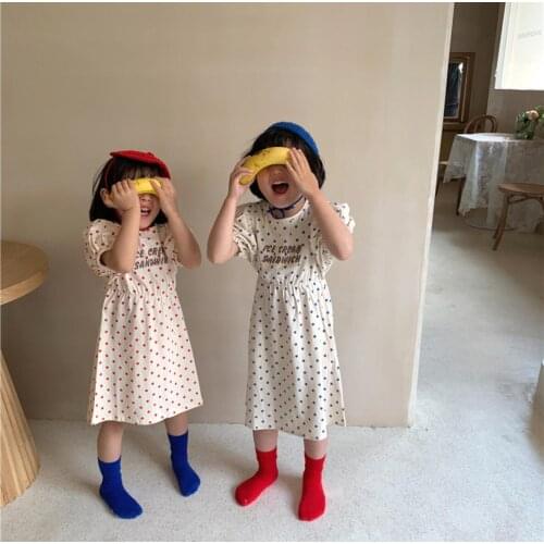 2021 Korea style girls dots dress fashion cotton summer shorts sleeve girls dresses