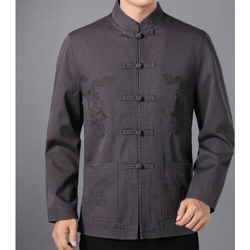 Chinese Style Buckle Stand Collar Tang Suit Autumn 2021 New Men Cotton Casual Jacket Middle-Aged and Elderly Hanfu