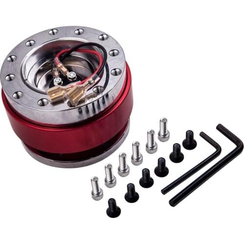 RED Aluminum Red 6 holes Adapter QUICK RELEASE SNAP OFF STEERING WHEEL HUB BOSS KIT