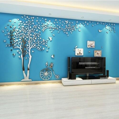 Creative 3D Crystal Acrylic Wall Sticker Living room TV background wall stickers mirror sliver gold Wall decoration custom made