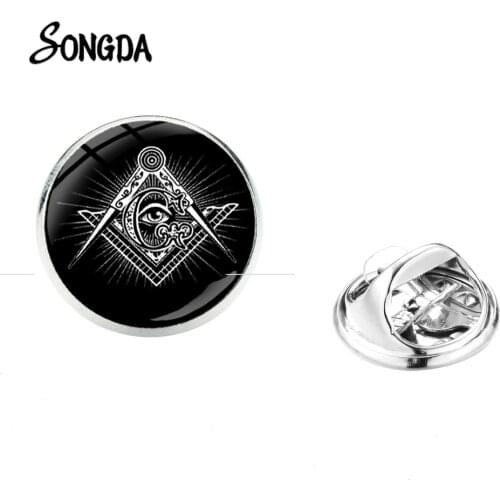 Masonic Stainless Steel Brooch Pins High Grade Freemasonry Symbol Pyramid Eye Steampunk Glass Badge Hat Clothes Brooches