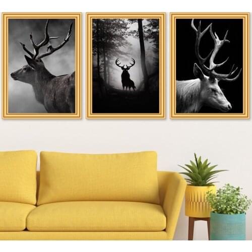 Full Square Round Diamond Embroidery Black White Elk Deer Mosaic Picture of Rhinestones DIY 5D Diamond Painting Cross stitch