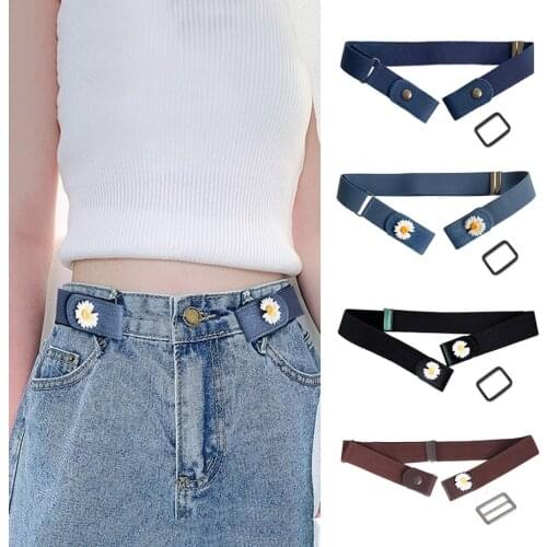 Female Belt Blue Elastic Belt Without Buckle for Women/Men Flowers Adjustable Stretch Band Jeans Accessories Ceinture Femme