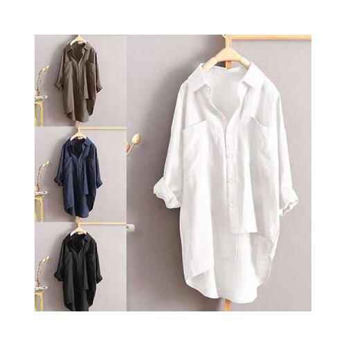 Plus Size White Shirt Women Button Up Womens Blouse Long Sleeve Solid Loose Casual Cotton Blouses Tops Korean Woman Clothes