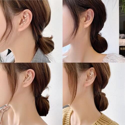 Vintage Bohemian Crystal Ear Climber Earrings For Women Men Gold Chain Stud Earrings Pearl Ear Hook Cuff Earring Jewelry