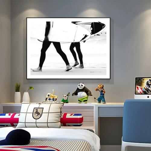 Nordic Black White Art Catch a Wave Art Surf Canvas Painting Art Print Poster Picture Wall Living Room Home Modern Unique Decor