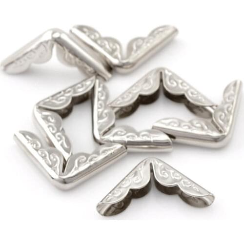 Iron Based Alloy Book Scrapbooking Albums Menus Folders Corner Protectors Silver Color 30mm x 21mm(1 1/8"x 7/8"), 100PCs/Pack