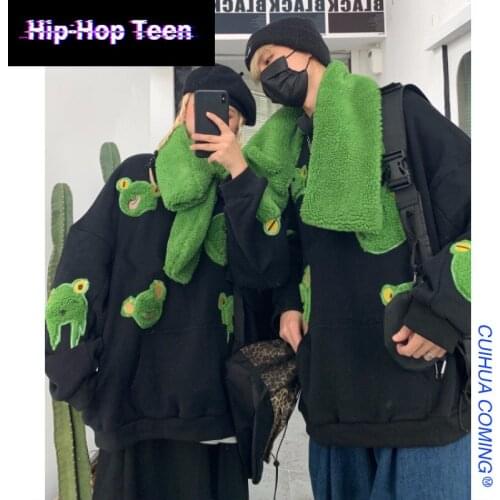 2021 Autumn New Thick Loose Sweatshirt Men Women Harajuku Lovely Frog Casual Hooded Hoodies Female New Kawaii Cute Frog Pullover