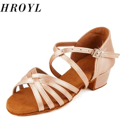 HROYL 2020 New Women latin dance shoes for children satin salsa ballroom dance shoes children tango salsa shoes soft fashion