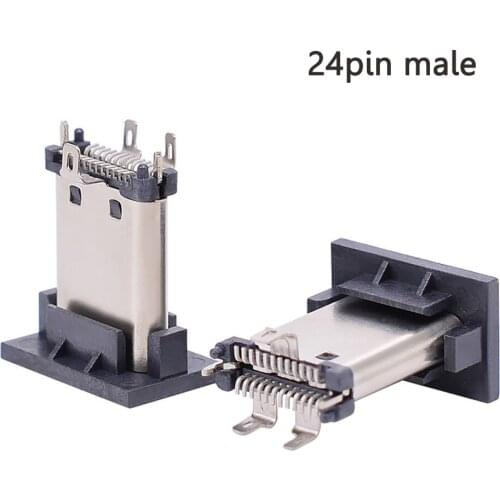 2pcs USB 3.1 Type-C upright miniature Connector 24Pin Male Receptacle Tripod High current fast charge socket Tail plug Connector