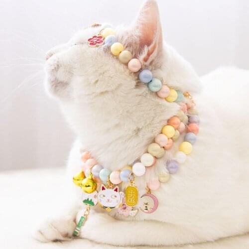 Dog Chain Teddy Pearl Necklace Cute Pendant Cat Bell Dog Collar Accessories Dog Collar Personalized Pet Accessories