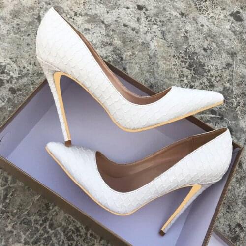 White Pumps Fish Patterns Brand Shoes Women Pointed Toe Sexy 12cm High Heels plus size YG021 CHENSIR9