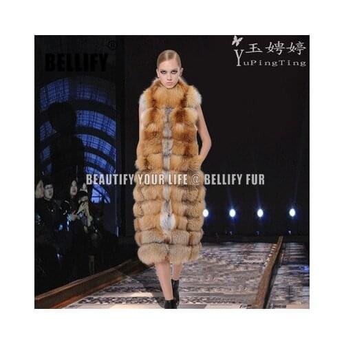 Womens fox fur coat natural fur long vest waistcoat Ladies real red fox fur celebrities style amazing fur gilets wholesale 2020