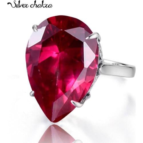 Real 925 Silver Rings Women Pear Shaped Created Red Ruby Wedding Engagement Ring Passionate Everlasting Fine Jewelry Wholesale