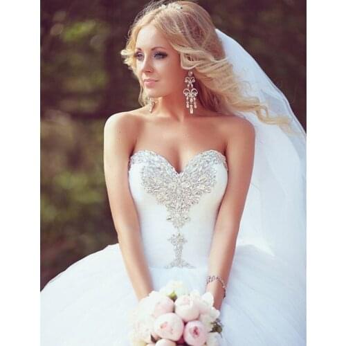 Robe De Mariage Brautkleid Modest Beautiful Sweetheart Crystal Ball Wedding Dresses Ivory Rhinestone Princess Bridal Dress