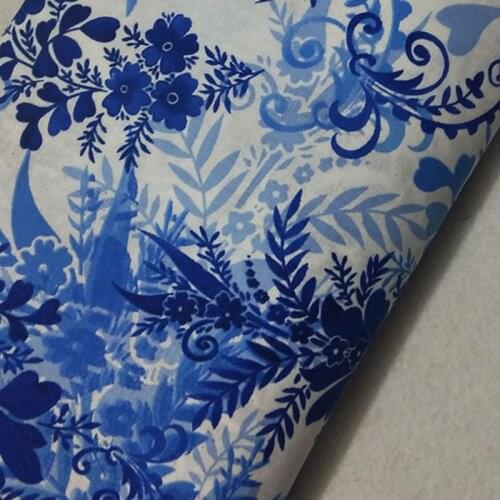 100% Plain Cotton viaPhil Traditional Blue & White Flower plant flora Leaf Printed Fabric Candy Fabric Patchwork Cloth Home