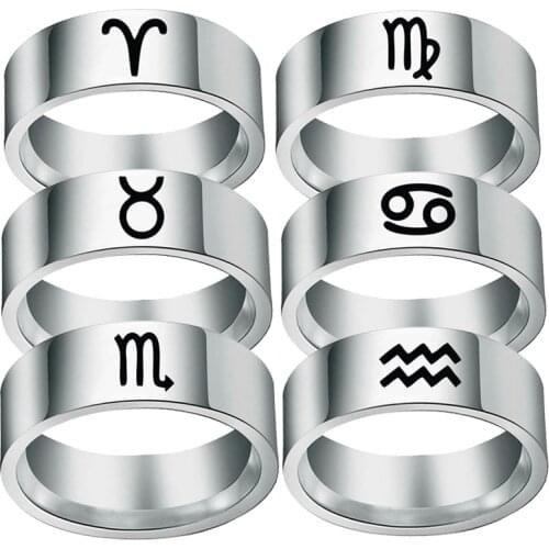 12 Zodiac Ring Aries Taurus Gemini Cancer Virgo Libra Scorpius Sagittarius Capricornus Wedding Stainless Steel Rings Jewelry