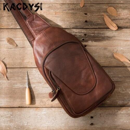 2021 Design Handmade Genuine Leather Mens Chest Bag Vintage Leisure Bosom Bag Cow Leather Man Chest Pack Small Male Shoulder Bag