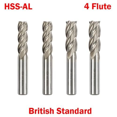 3/4 1 Inch Imperia British Standard HSSAL 4 Flute Straight Shank Fully Ground Center Flat End Mill Milling Cutter