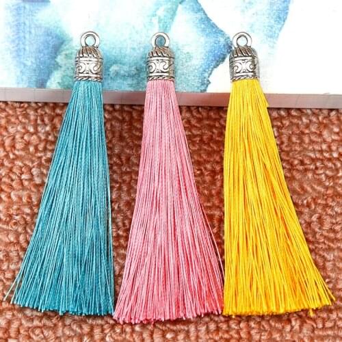 5pcs/lot 9cm Long Silk Tassel Brush Cords with Metal Caps for Earrings Charms Pendant Tassel Fit DIY Jewelry Making Material
