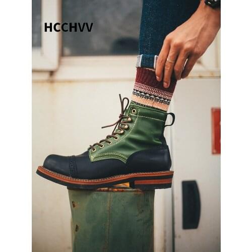 Mens motorcycle Vintage boots autumn Mens premium high-quality cowhide leather winter tooling short boots mens color shoes