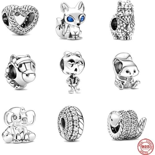 Original Blue-Eyed Fox Skeleton Girl diy bead fit Original Pandora charm silver 925 Bracelet trinket jewelry for women making