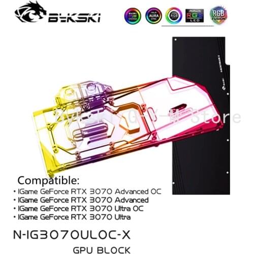 Bykski VGA Cooler/ GPU Water Block For Colorful iGame RTX3070 Advanced OC, Graphics Card Liquid Cooler, 5V/ARGB N-IG3070ULOC-X