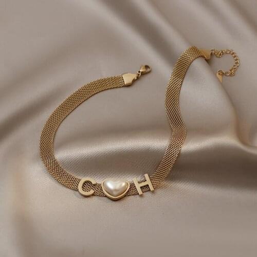 XIYANIKE 316L Stainless Steel Gold Color Letter C H Pearl Heart Necklaces Bracelet For Women 2021 New Fashion Party Gift Jewelry