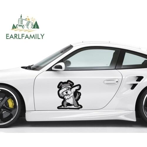 EARLFAMILY 43cm x 37.4cm Cartoon Dabbing Dog Car Wrap Sticker Creative Bumper Window Vinyl Decal Waterproof Car Accessories