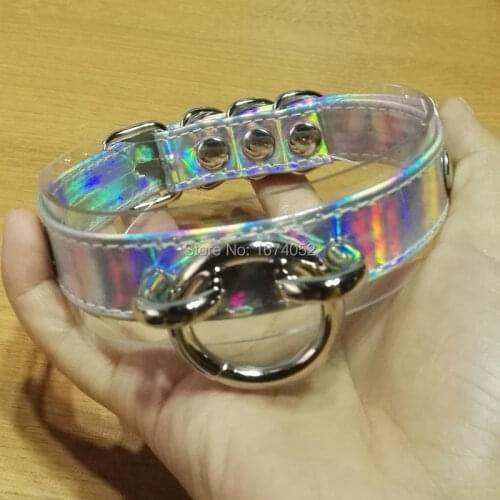 Punk Gothic Handmade 100% Layer Choker Holographic Choker PVC Clear Transparent Collar Buckle Belt Necklace