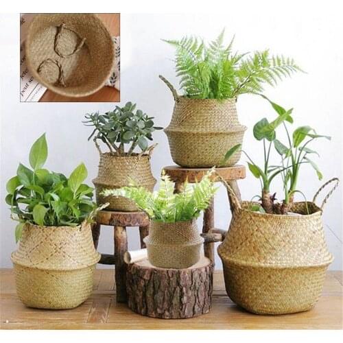 Primary Color Plant Flower Pots Handle Bag Woven Handheld Toy Storage Basket Nursery Household Laundry Organizer Foldable Gift