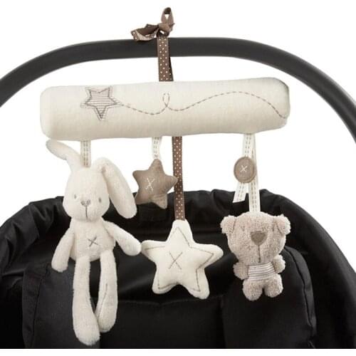 Rabbit baby hanging bed safety seat plush toy Hand Bell Multifunctional Plush Toy Stroller Mobile Gifts I0350