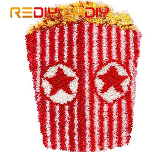 Latch Hook Rug Kits Crocheting Carpet Rug Popcorn Food Acrylic Yarn Pre-Printed Canvas Cushion Mat Crochet Tapestry Sofa Decor
