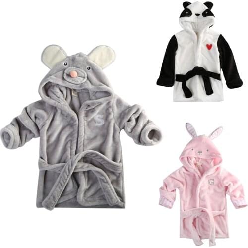 Cute Baby Bath Towel Coral Fleece Blanket Infant Hooded Wrap Bathrobe Animal Hoodies Sleepwear Sleep Robes 6-5T