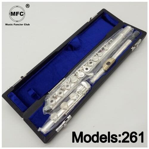 Music Fancier Club Professional Flute 261 Silver Plated Flute Gold Plated Lip Plate B Leg Open Close Holes 17 E Key