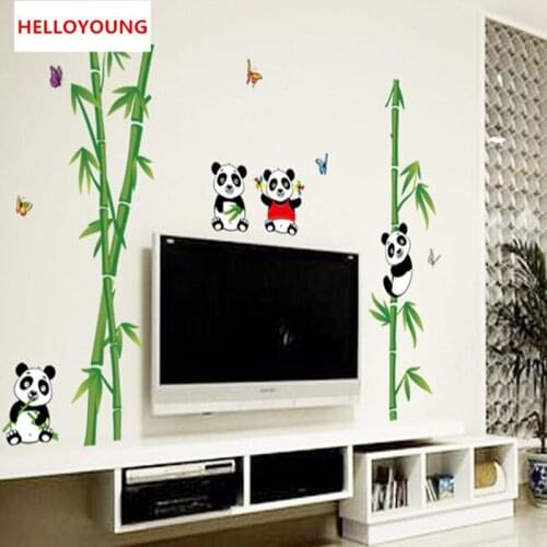 QT-0136 DIY Wall Sticker Cute Cartoon Panda Bamboo Wallpapers Mural Waterproof Bedroom Wall Stickers Home Decor Backdrop