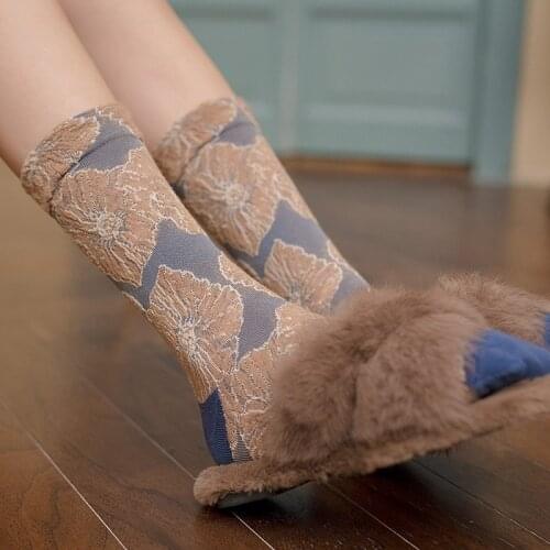 Autumn Winter Fashion Floral Print Ruffle Socks for Women Japanese Kawaii Cute Sock Harajuku Retro Vintage Streetwear Crew Sock