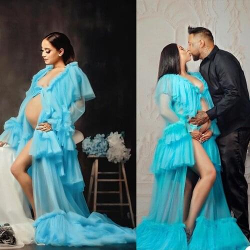 New Pregnant Women Photo Robes Sexy V Neck Long Sleeves Lace Tulle Sleepwear Bathrobe Ladies Mesh Prom Bridesmaid Shawel